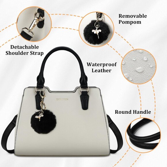 Womens Beige PU leather Top-Handle Waterproof Anti Theft Leather Purses Handbag - Picture 3 of 7